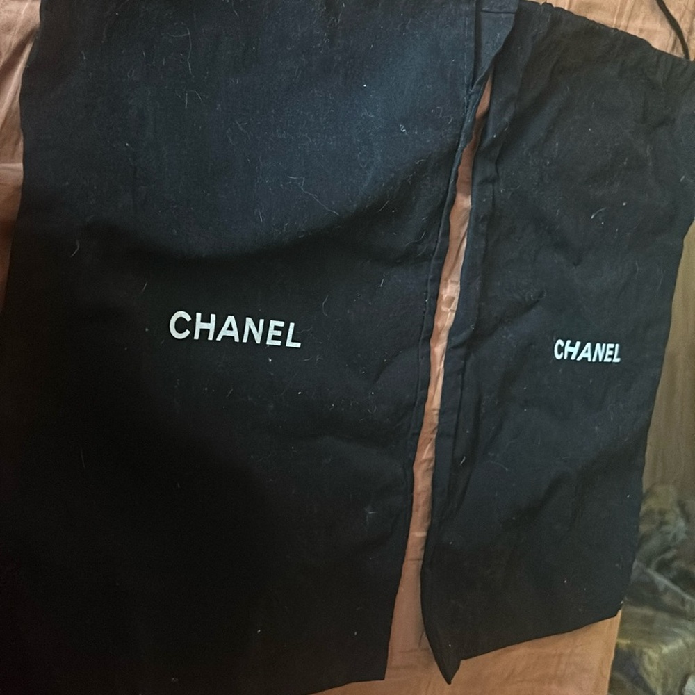 2 Chanel storage bags black with white writing ✍️ authentic